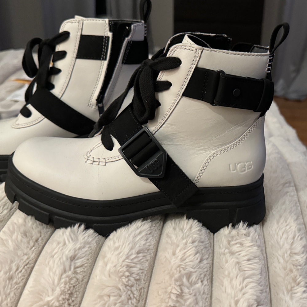 UGG Black and White Combat Boots